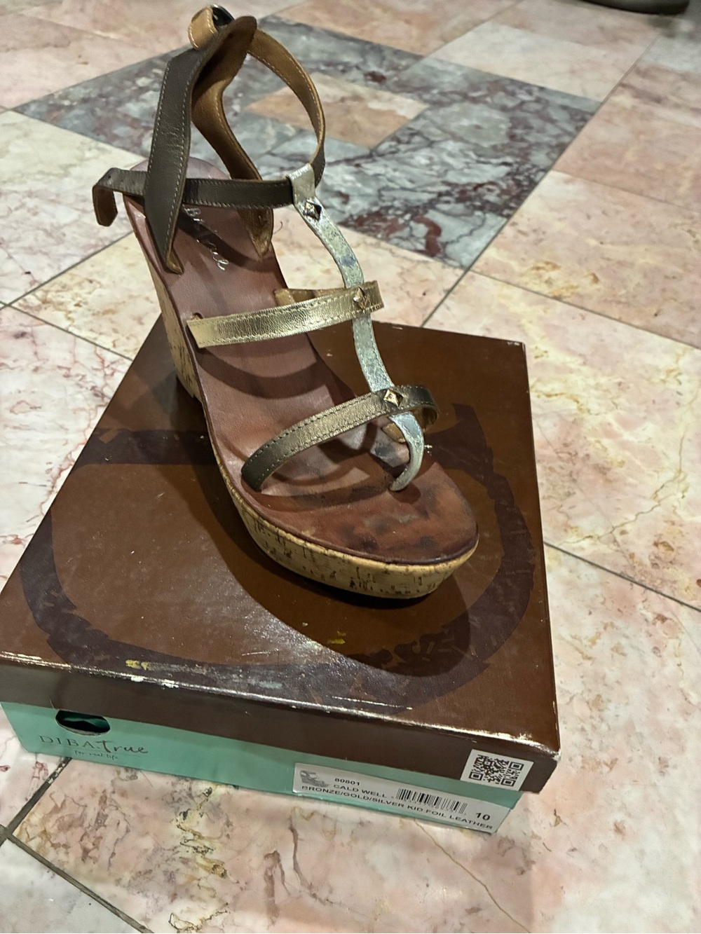 Women's Metallic Strappy Cork Wedge Sandals - Brown/Gold